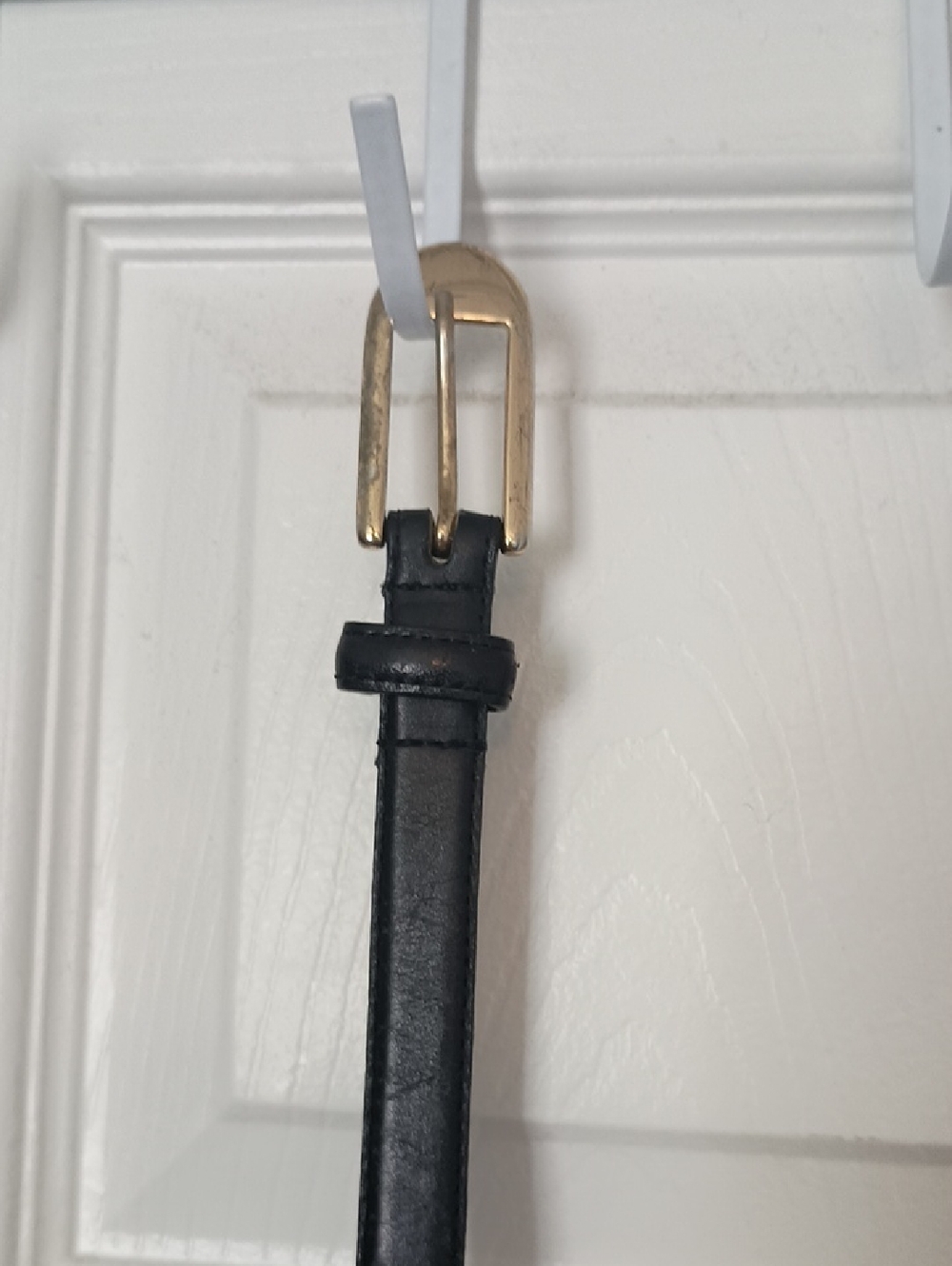 Karen Scott Black Leather Belt with Gold Buckle